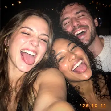 Digicam effect on friends pulling faces in a party selfie — online photo booth