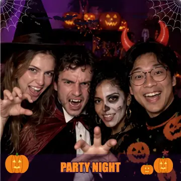 Halloween effect on friends in Halloween costumes — online photo booth