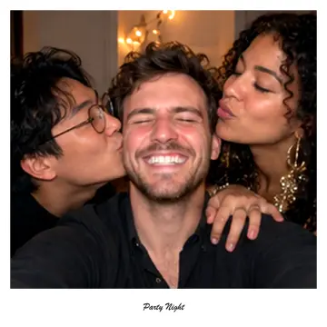 Instant photo effect on a friend getting kisses on both cheeks — online photo booth