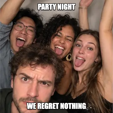 Meme effect on friends pulling faces at the booth — online photo booth