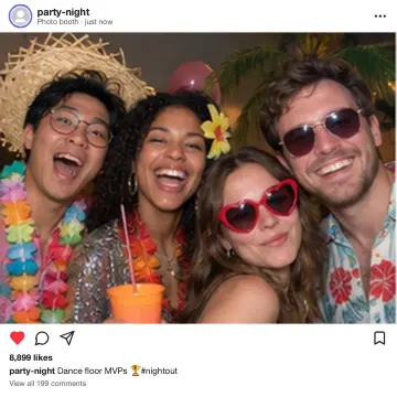 Social post effect on friends at a tropical party — online photo booth