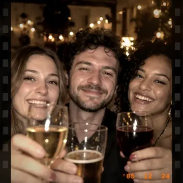 Vintage film effect on friends raising a toast — online photo booth