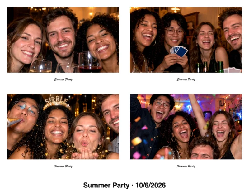 Postcard-size photo booth collage with the Instant photo effect and a caption