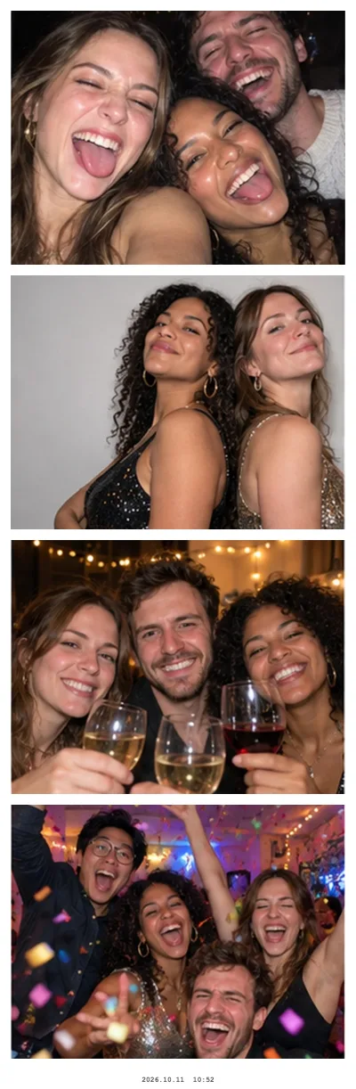 4-photo booth strip with a date stamp, made in the free online photo booth
