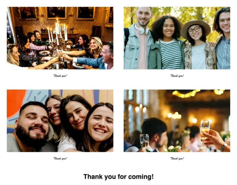 Postcard-size collage of four instant-photo frames with “Thank you for coming!” underneath