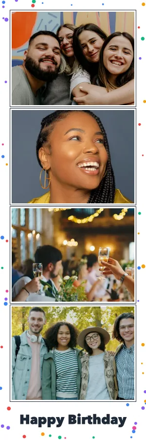 Birthday photo strip template filled with sample photos
