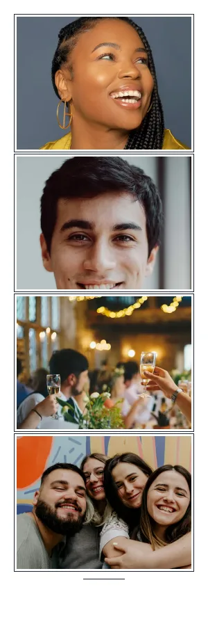 Classic white photo strip template filled with sample photos