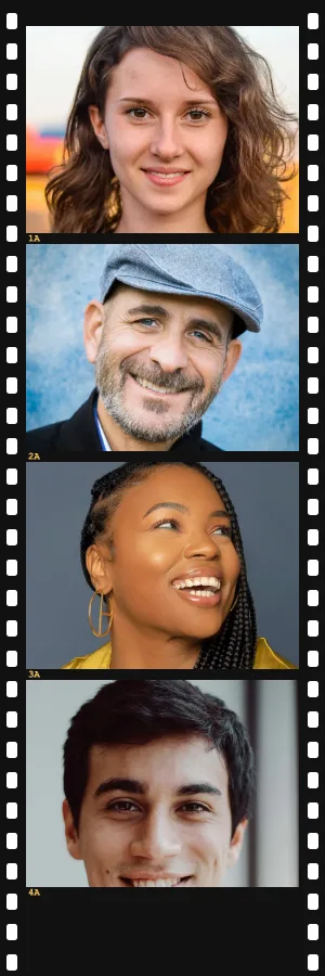 Black film strip photo strip template filled with sample photos